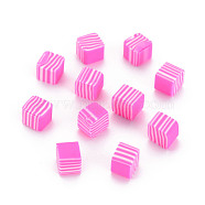 Handmade Polymer Clay Beads, No Hole, Cube, Hot Pink, 5~5.5x5~5.5x4~5mm, about 5500pcs/1000g(CLAY-N006-93A)