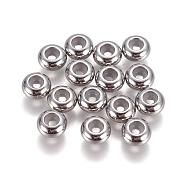 304 Stainless Steel Beads, with Rubber Inside, Slider Beads, Stopper Beads, Rondelle, Stainless Steel Color, 6x3mm, Hole: 3mm, Rubber Hole: 2mm(STAS-L222-41A-P)