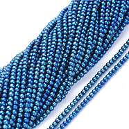 Electroplate Glass Beads Strands, Full Plated, Round, Blue Plated, 2.5mm, Hole: 0.7mm, about 177pcs/Strand, 14.09 inch(35.8cm)(EGLA-K014-A-FP04)