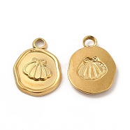 Ion Plating(IP) 304 Stainless Steel Pendants, Flat Round with Shell Charm, Real 18K Gold Plated, 16.5x13x2mm, Hole: 2.5mm(STAS-A070-43G)