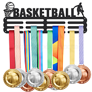 Sports Theme Iron Medal Hanger Holder Display Wall Rack, with Screws, Basketball Pattern, 150x400mm(ODIS-WH0021-499)