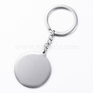 304 Stainless Steel Keychain, Smooth Surface, Flat Round, Stainless Steel Color, 91mm(STAS-H405-19P)