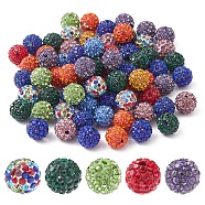 Pave Disco Ball Beads, Polymer Clay Rhinestone Beads, Round, Mixed Color, PP13(1.9~2mm), 6 Rows Rhinestone, 10mm, Hole: 1.5mm(RB-YW0001-10)