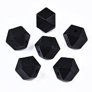 Faceted Unfinished Wood Beads, Natural Wooden Beads, Polygon, Black, 19.5x19.5mm, Hole: 4.5mm(WOOD-WH0014-01-E-A)