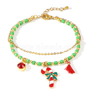 Christmas Glass Multi-Strand Bracelets, Metal Christmas Pendant Bracelets, Candy Cane, 6-1/2 inch(16.5cm)(LS0515-1)