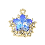 Rack Plating Alloy with Rhinestone Pendants, Star, Golden, Cornflower Blue, 20x17x6mm, Hole: 2mm(FIND-B037-03G-01)