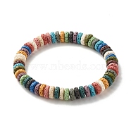Dyed Natural Lava Rock Disc Beads Stretch Bracelet, Essential Oil Anxiety Aromatherapy Jewelry for Girl Women, Colorful, Inner Diameter: 2-3/8 inch(5.9cm)(BJEW-JB07120)