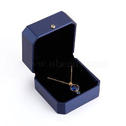 PU Leather Necklace Gift Boxes, with Golden Plated Iron Button and Velvet Inside, for Wedding, Jewelry Storage Case, Blue, 7.1x7.1x4.9cm(LBOX-L005-D01)