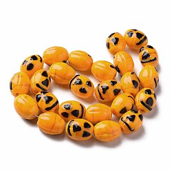 Halloween Handmade Lampwork Beads Strands, Oval with Face, Dark Orange, 17x13~14mm, Hole: 1~2mm, about 25pcs/strand, 16.54 inch(42cm)(LAMP-T017-17)
