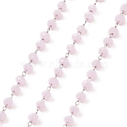 Glass Round Beaded Chain, with 304 Stainless Steel Findings, Unwelded, with Spool, Pink, 3.5x3mm, about 5m/Roll(CHS-B003-01A)