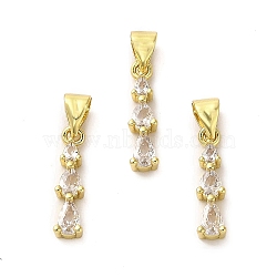 Rack Plating Real 18K Gold Plated Brass Pendants, with Cubic Zirconia, Long-Lasting Plated, Lead Free & Cadmium Free, Teardrop, Clear, 16x4x5mm, Hole: 5x3.5mm(KK-B077-01G)