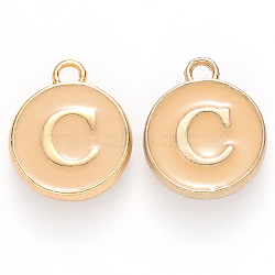 Golden Plated Alloy Enamel Charms, Cadmium Free & Lead Free, Enamelled Sequins, Flat Round with Letter, Wheat, Letter.C, 14x12x2mm, Hole: 1.5mm(X-ENAM-S118-06C)