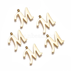 304 Stainless Steel Pendants, Initial Letter, Letter.M, Golden, 18x19x2mm, Hole: 2mm(STAS-F129-M-G)