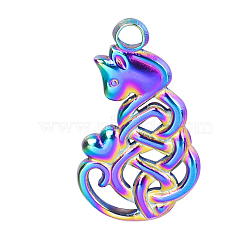 201 Stainless Steel Pendants, Cat with Heart Charm, Rainbow Color, 23x14x3mm, Hole: 2mm(FIND-PW0004-31MC)