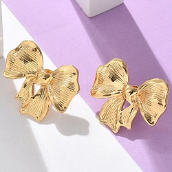 304 Stainless Steel Stud Earrings for Women, Ion Plating(IP), Bowknot, Real 18K Gold Plated, 20.5x24mm(EJEW-U047-11G)