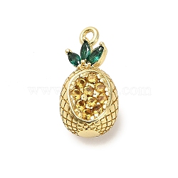 Brass Micro Pave Cubic Zirconia Pendants, Fruit Charms, Rack Plating, Long-Lasting Plated, Lead Free & Cadmium Free, Pineapple, 15.5x7.5x6.5mm, Hole: 1.2mm(KK-L229-001G-04)