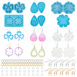 Fingerinspire DIY Jewelry Earing Making Set, Include 6Pcs Silicone Molds, 100Pcs Iron Open Jump Rings, 60Pcs Earring Hooks and 100Pcs Plastic Ear Nuts, Deep Sky Blue, Molds: 55~72x73~118x6~9mm, Hole: 1.8~4mm(DIY-FG0002-89)