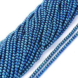 Electroplate Glass Beads Strands, Full Plated, Round, Blue Plated, 2.5mm, Hole: 0.7mm, about 177pcs/Strand, 14.09 inch(35.8cm)(EGLA-K014-A-FP04)