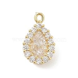 Brass Micro Pave Clear Cubic Zirconia Charms, Real 14K Gold Plated, Teardrop, 13x8x4.5mm, Hole: 1mm(KK-B130-01G-02)