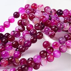 Natural Striped Agate/Banded Agate Beads, Dyed, Round, Grade A, Fuchsia, Size: about 8mm in diameter, hole: 1mm, 43pcs/strand, 15.5 inch(AGAT-8D-5)