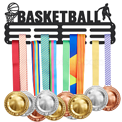 Sports Theme Iron Medal Hanger Holder Display Wall Rack, with Screws, Basketball Pattern, 150x400mm(ODIS-WH0021-499)