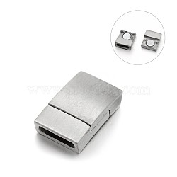 Matte 304 Stainless Steel Rectangle Magnetic Clasps with Glue-in Ends, N45 Grade Strong Magnet, Stainless Steel Color, 20x12.5x6mm, Hole: 10x2.5mm(STAS-E089-41A)