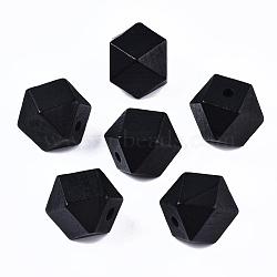 Faceted Unfinished Wood Beads, Natural Wooden Beads, Polygon, Black, 19.5x19.5mm, Hole: 4.5mm(WOOD-WH0014-01-E-A)