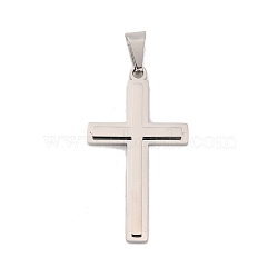 Non-Tarnish 304 Stainless Steel Pendants, Religion, Cross Charm, Stainless Steel Color, 43.5x24x3.5mm, Hole: 9x4.8mm(STAS-Z080-08P)