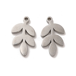 304 Stainless Steel Pendants, Leaf Charms, Stainless Steel Color, 16x9x1.4mm, Hole: 1.2mm(STAS-M089-47P)