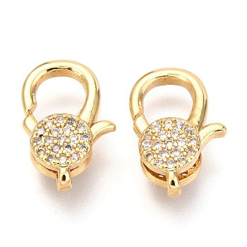 Brass Micro Pave Cubic Zirconia Lobster Claw Clasps, Real 18K Gold Plated, 17.5x10x5mm, Hole: 1mm