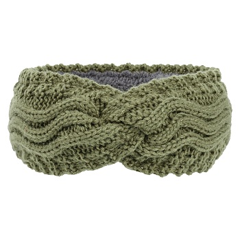 Polyacrylonitrile Fiber Yarn Warmer Headbands with Velvet, Soft Stretch Thick Cable Knit Head Wrap for Women, Dark Olive Green, 245x100mm