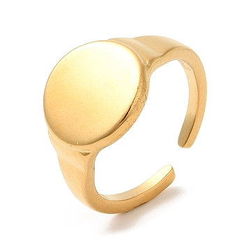 304 Stainless Steel Open Cuff Rings, Flat Round Signet Rings for Women, Real 18K Gold Plated, Inner Diameter: 17.8mm