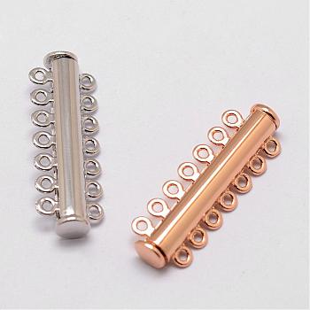 Alloy Magnetic Slide Lock Clasps, Tube, 7-Strands, 14-Holes, Mixed Color, 41x13.5x7mm, Hole: 2mm