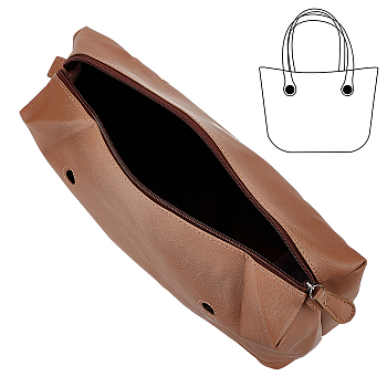 PU Leather Beach Bag Organizer Insert, Bag Inner Pocket with Zipper, Camel, 36x36x3.2cm, Hole: 18mm