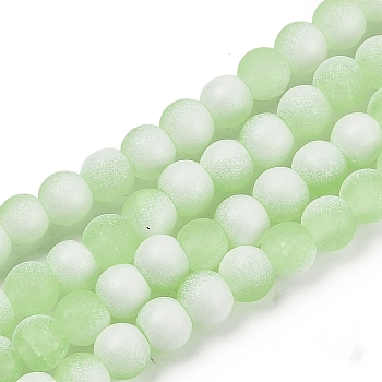 Frosted Crackle Glass Beads Strands, Rondelle, Pale Green, 8x7mm, Hole: 1.6mm, about 106pcs/strand, 30.31''(77cm)