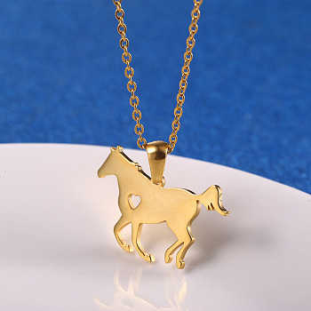 Cute Cartoon Animal Stainless Steel Pendant Necklaces, with Cable Chains for Unisex, Horse