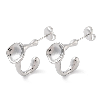 Non-Tarnish 304 Stainless Steel Stud Earrings, Half Hoop Earrings, Stainless Steel Color, 18x9mm