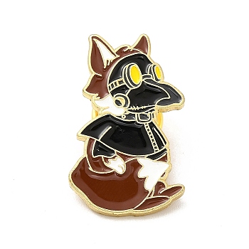 Plague Doctor Enamel Pin, Golden Alloy Animal Brooch for Clothes Backpack, Fox Pattern, 30x18x1.5mm