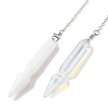 Opalite Pointed Dowsing Pendulums, Spear Charms with Rack Plating Platinum Tone Alloy Findings, Cadmium Free & Lead Free, 177mm