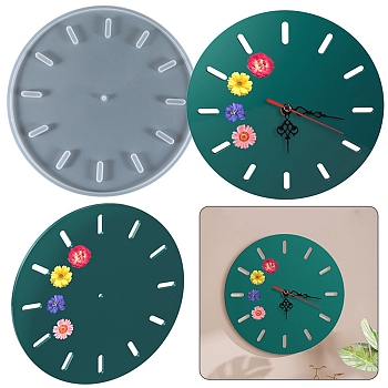 Flat Round Clock Wall Decoration Silicone Molds, for UV Resin, Epoxy Resin Craft Making, Ghost White, 334x10mm