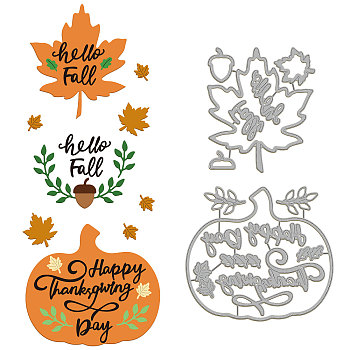Autumn Theme Carbon Steel Cutting Dies Stencils, for DIY Scrapbooking, Photo Album, Decorative Embossing Paper Card, Stainless Steel Color, Thanksgiving Day Themed Pattern, 88~120x103~110mm, 2pcs/set