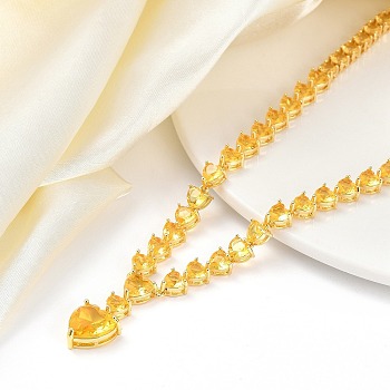 Brass Full Yellow Cubic Zirconia Heart Pendant Necklaces for Women, Golden, 14.88 inch(37.8cm)