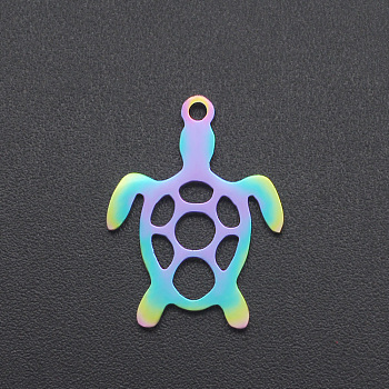 Ion Plating(IP) 201 Stainless Steel Pendants, Sea Turtle, Laser Cut, Rainbow Color, 19x14x1mm, Hole: 1.2mm