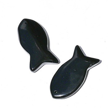 Natural Obsidian Pendants, Fish Charms, 38x20mm