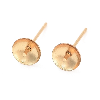 304 Stainless Steel Post Stud Earring Settings For Half Drilled Beads, Real 24K Gold Plated, 13.5x6mm, Tray: 5.5mm, Pin: 0.8mm