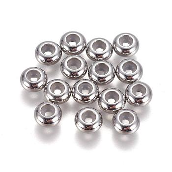 304 Stainless Steel Beads, with Rubber Inside, Slider Beads, Stopper Beads, Rondelle, Stainless Steel Color, 6x3mm, Hole: 3mm, Rubber Hole: 2mm