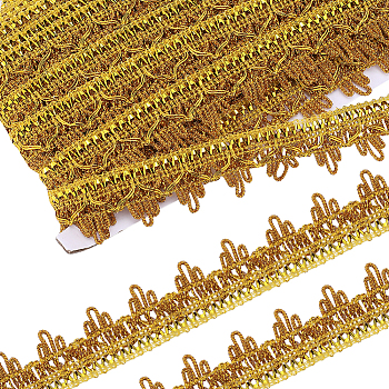 Polyester Flower Lace Ribbon, Wave Edge Lace Trim, Clothes Accessories, Flat, Goldenrod, 1-1/8 inch(30mm)