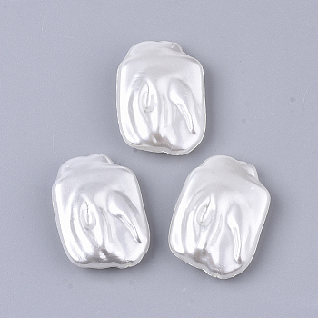 ABS Plastic Imitation Pearl Beads, Rectangle, Creamy White, 25x18x6.5mm, Hole: 1.4mm, about 300pcs/500g