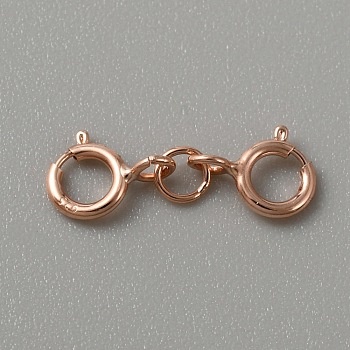 925 Sterling Silver Double Spring Ring Clasps, Rose Gold, 16mm