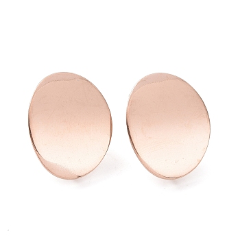 304 Stainless Steel Stud Earring Findings, with Loop, Curved, Oval, Rose Gold, 20x16x0.75mm, Hole: 3.5mm, Pin: 0.8mm